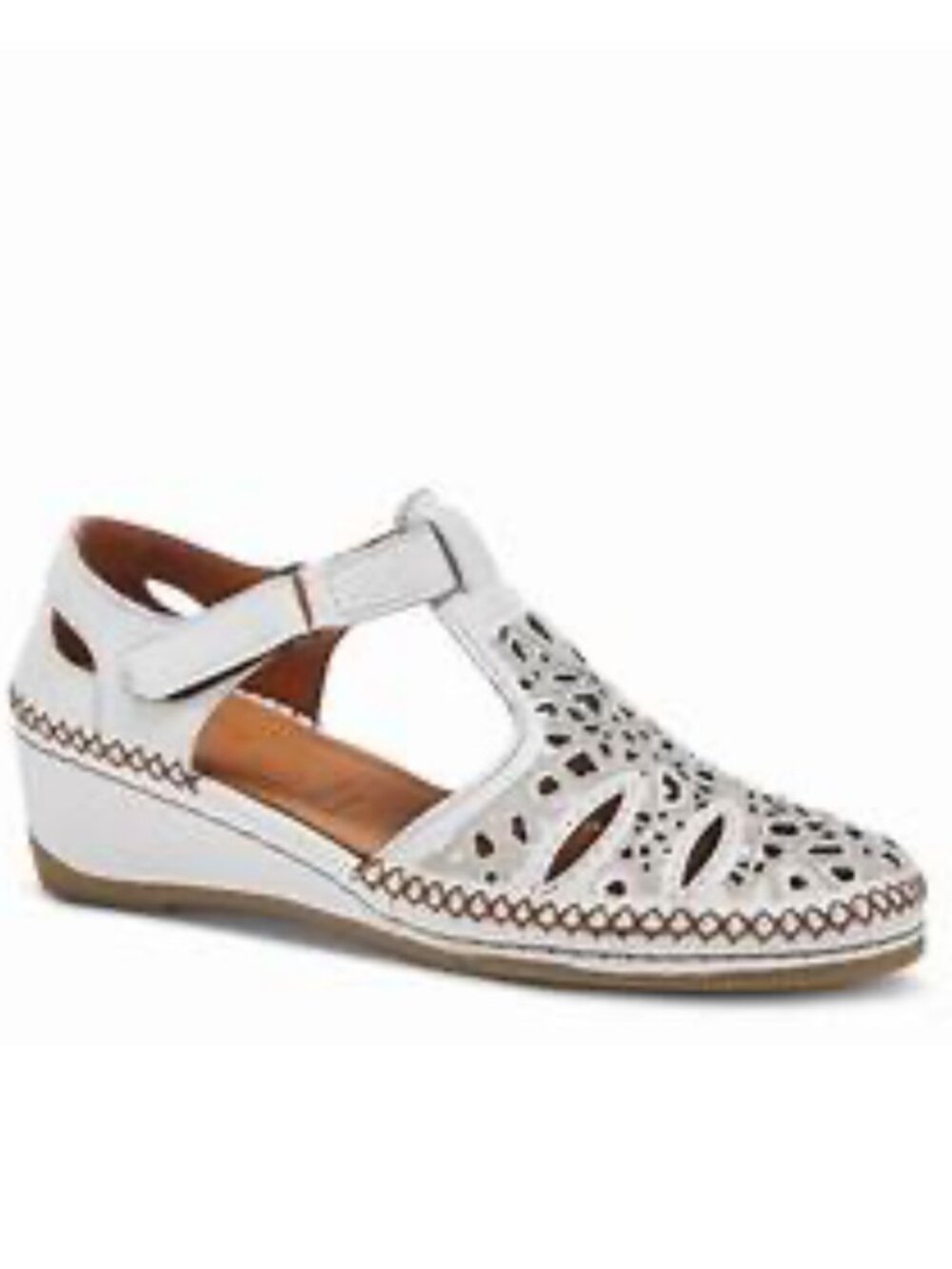 Spring Step Irin SZ 10.5-11 White Leather T-strap Comfort Sandal Boho Cottage 70
